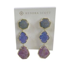 Kendra Scott Earrings Clip On Rose Gold Purples Statement New 2.75" Nina Linear